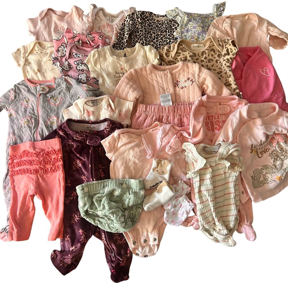 Lot of Baby Girl Clothes 25 Pieces Newborn 0-3mo 3mo